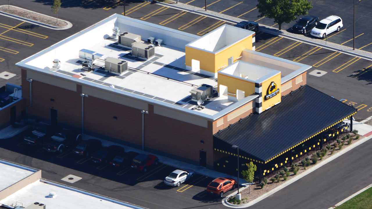 Ideal Roofing and Construction commercial roof flat and metal, Buffalo Wild Wings